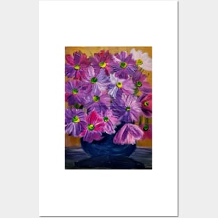 purple abstract flowers Posters and Art